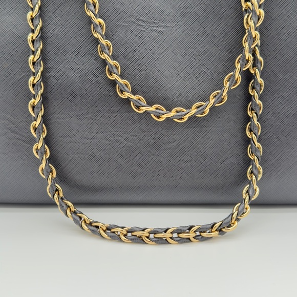 Salvatore Ferragamo Leather Chain Tote Bag Handbag Grey Gold - Picture 4 of 16